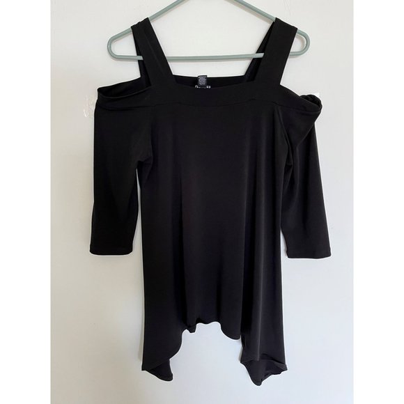 Chiara Sun Woo Women's Black Cold Shoulder, Asymmetric Tunic - Size M - Picture 1 of 3